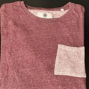 ON THE BYAS Men’s Maroon and Gray T-Shirt with Pocket - Size Small
